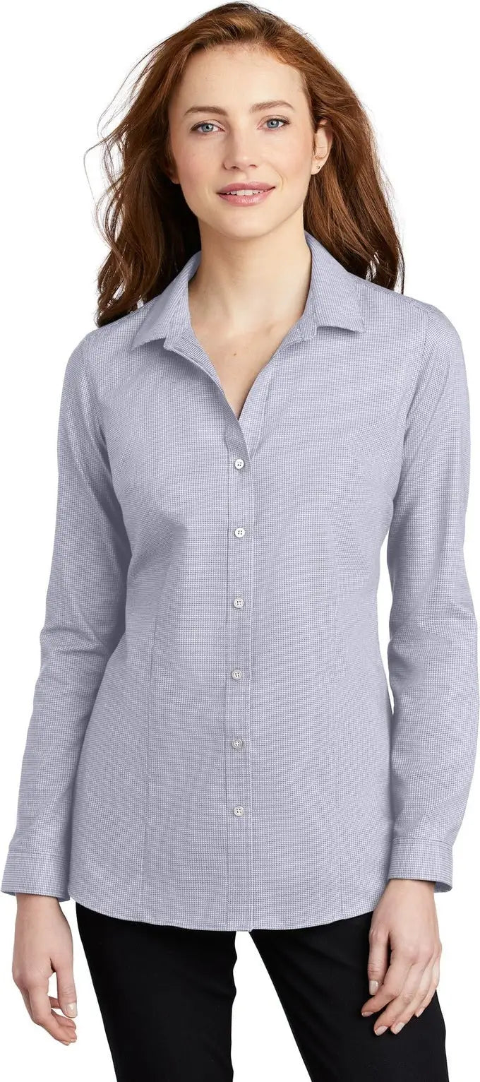 Port Authority Lw645 Women’s Pincheck Easy Care Shirt - Gusty Gray White
