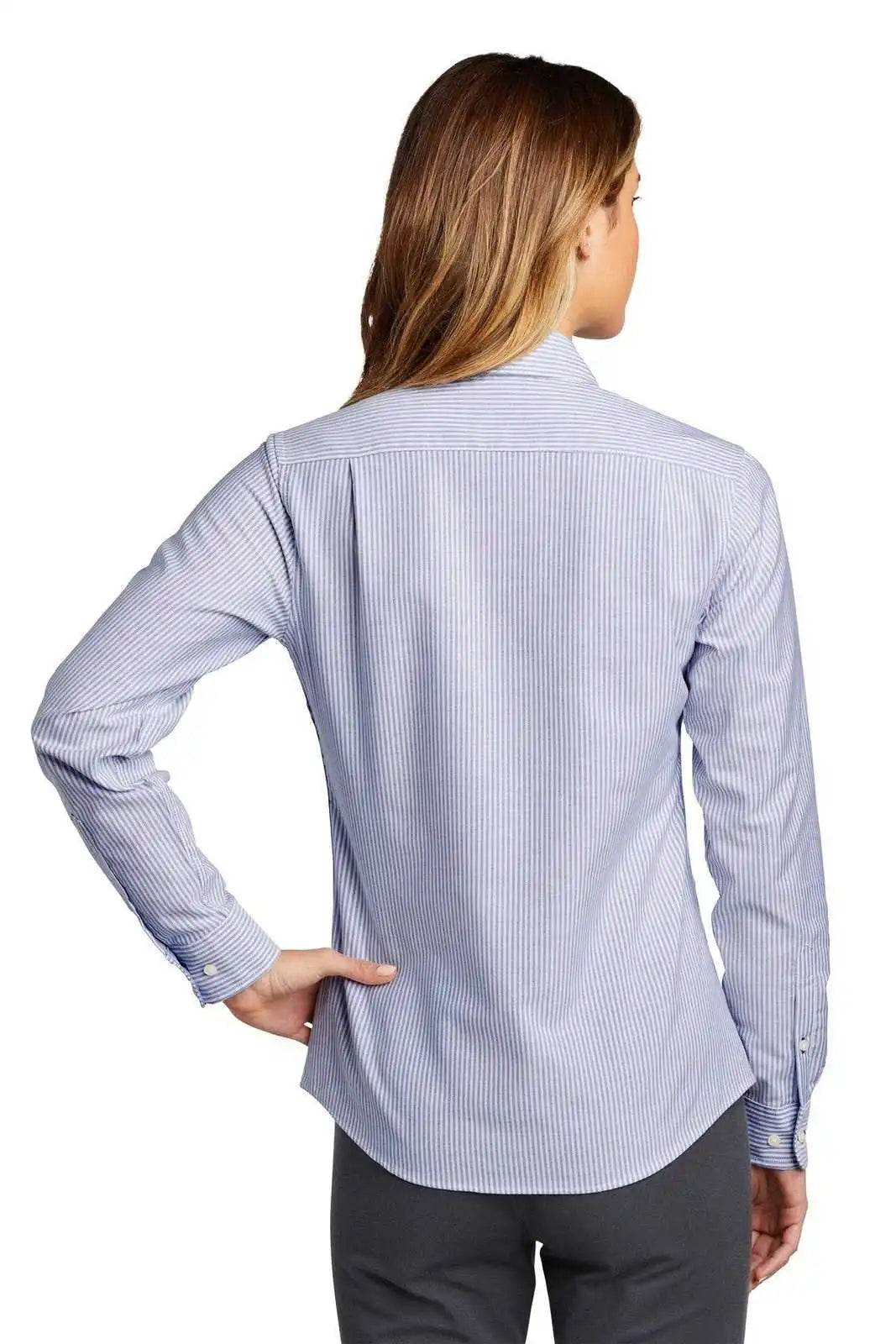 Port Authority Lw657 Ladies Superpro Oxford Stripe Shirt - Blue/ White