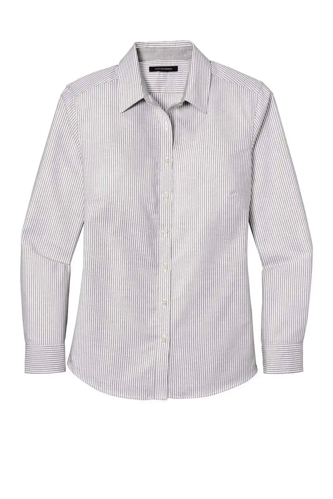 Port Authority Lw657 Ladies Superpro Oxford Stripe Shirt - Gusty Gray/ White