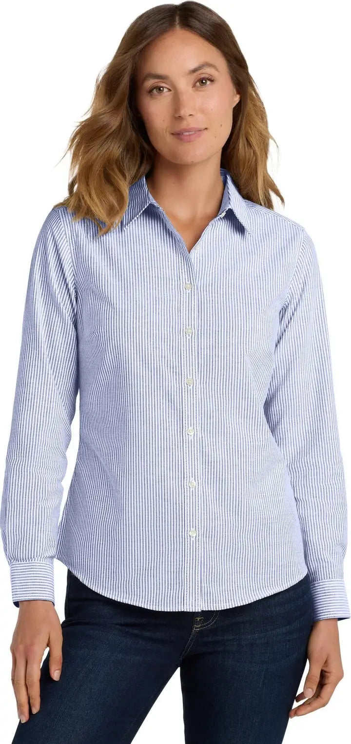 Port Authority Lw657 Women’s Superpro Oxford Stripe Shirt - Blue White