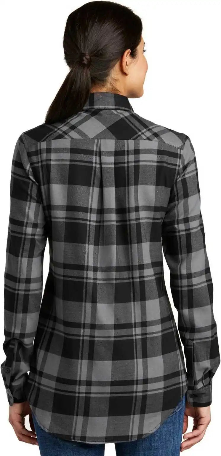 Port Authority Lw668 Ladies Plaid Flannel Tunic Gray Black