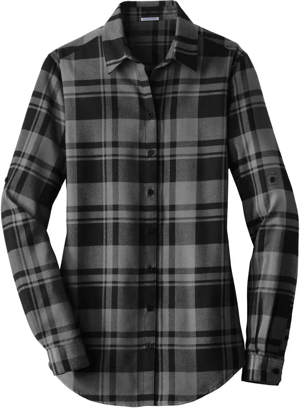 Port Authority Lw668 Ladies Plaid Flannel Tunic Gray Black