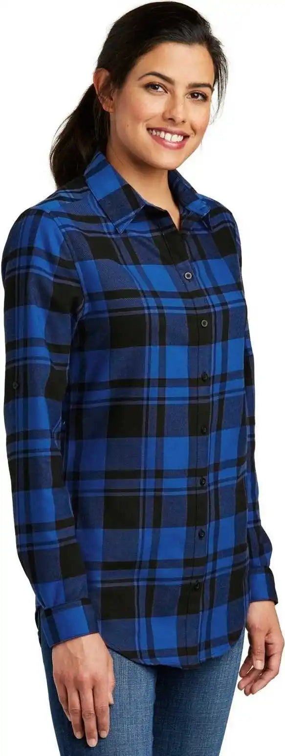 Port Authority Lw668 Ladies Plaid Flannel Tunic Royal Black
