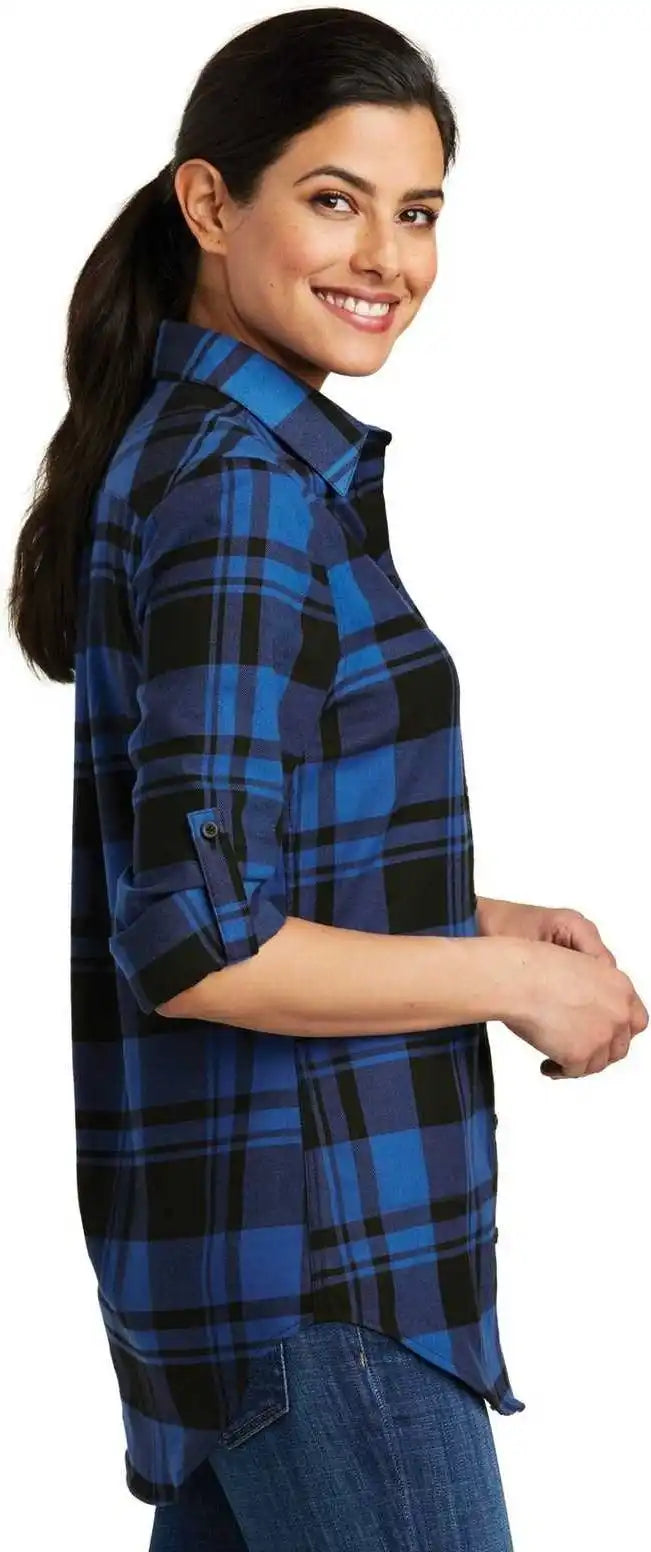 Port Authority Lw668 Ladies Plaid Flannel Tunic Royal Black