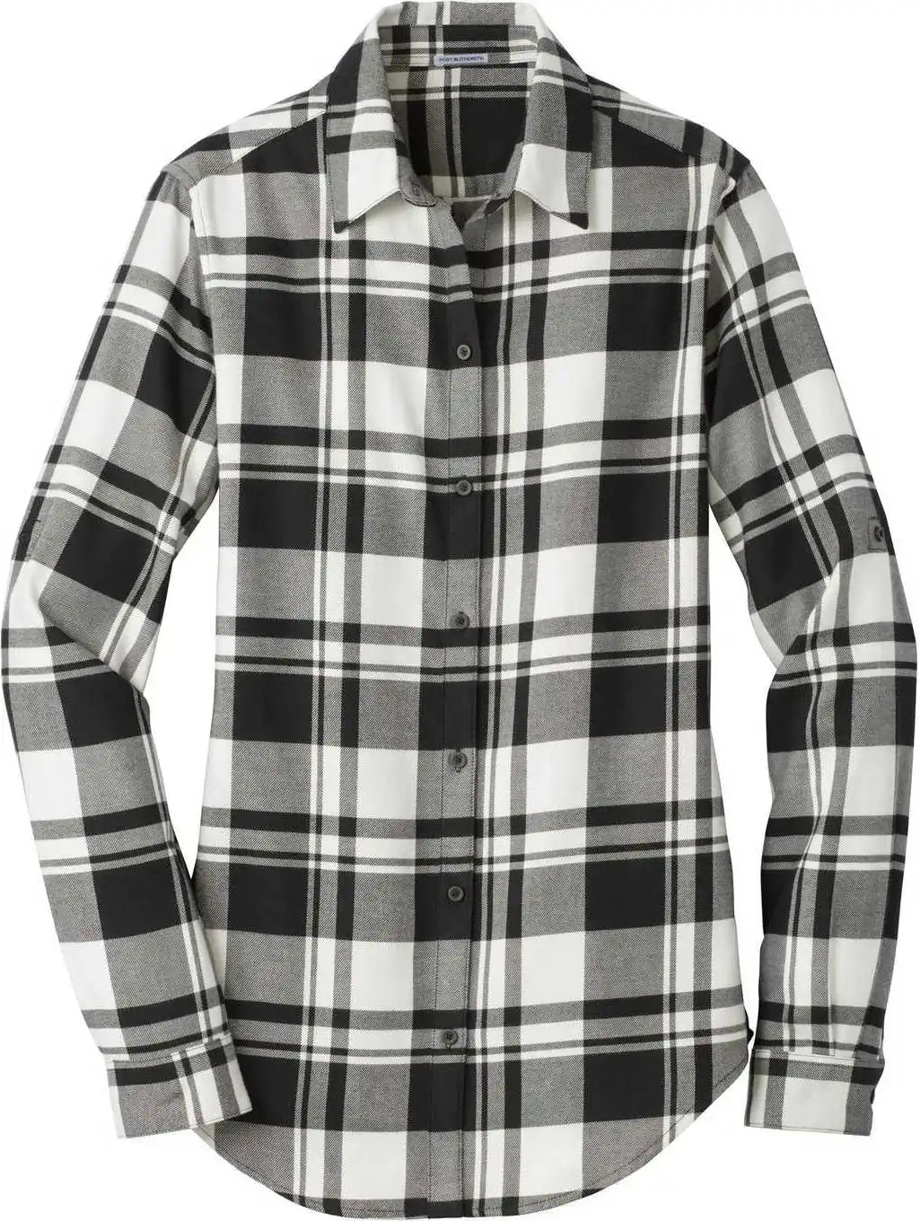 Port Authority Lw668 Ladies Plaid Flannel Tunic Snow White Black