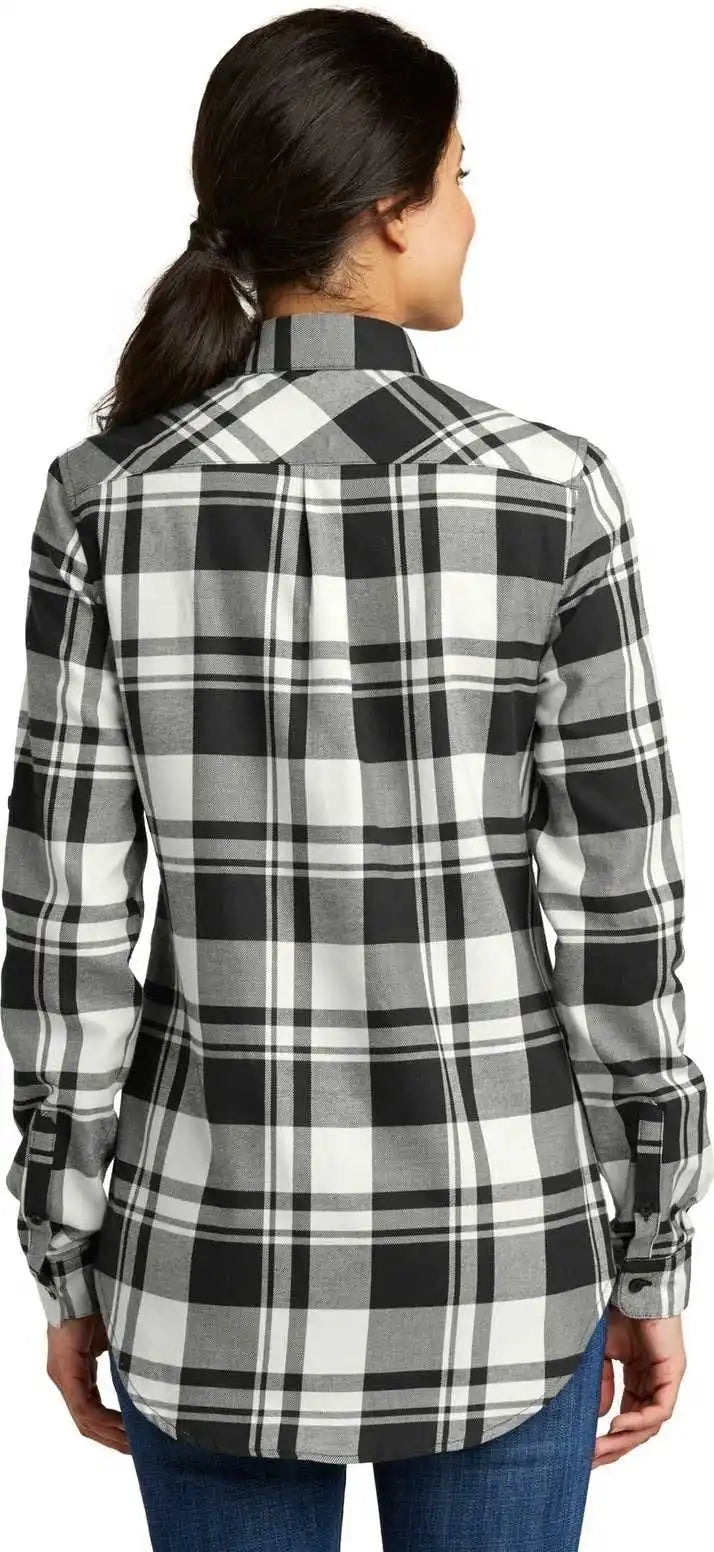 Port Authority Lw668 Ladies Plaid Flannel Tunic Snow White Black