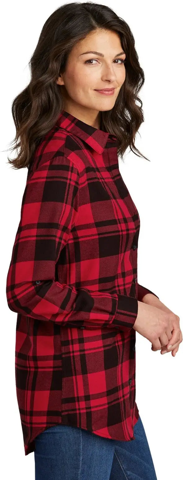 Port Authority Lw668 Women’s Plaid Flannel Tunic - Engine Red Black