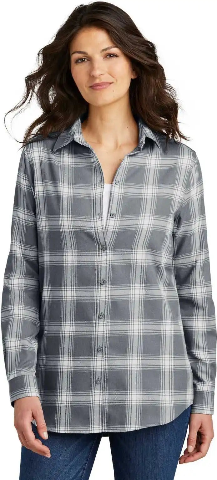 Port Authority Lw668 Women’s Plaid Flannel Tunic - G/cropnpld