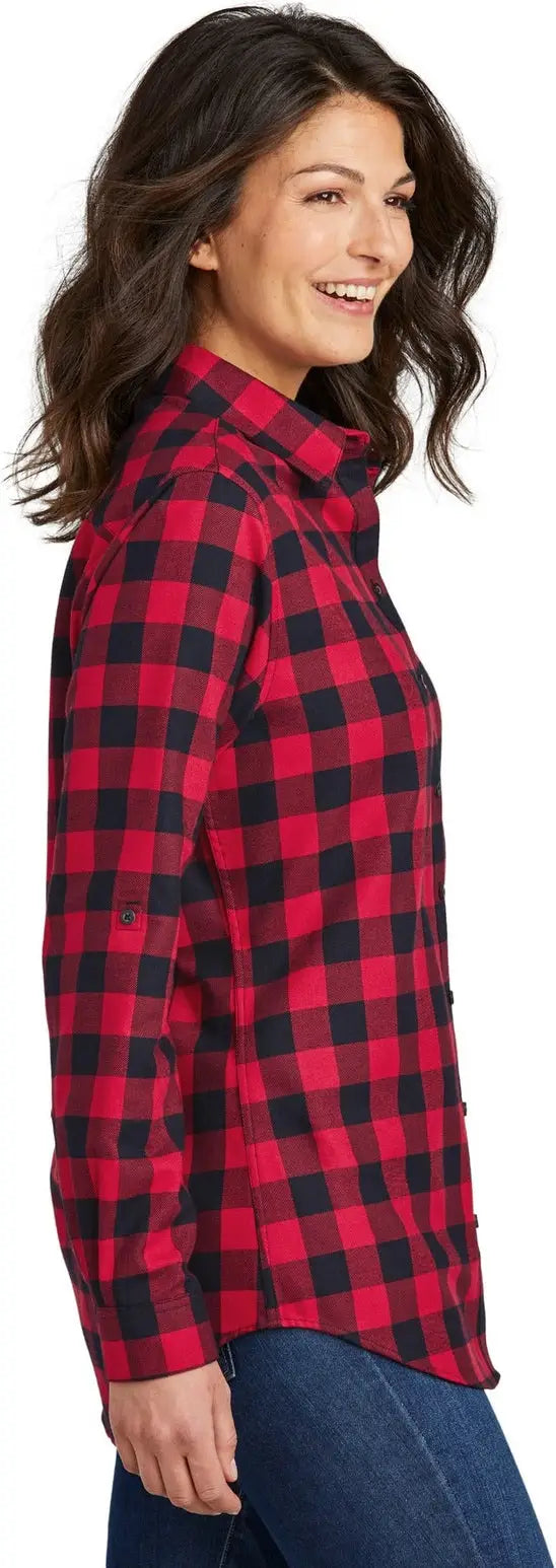 Port Authority Lw668 Women’s Plaid Flannel Tunic - Red Black Buffalo Check
