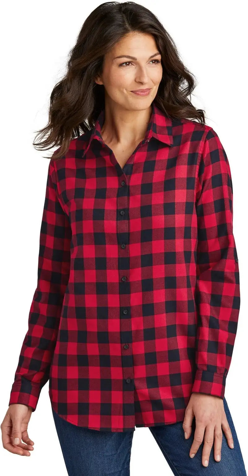 Port Authority Lw668 Women’s Plaid Flannel Tunic - Red Black Buffalo Check - Red/ / Ladies Xs
