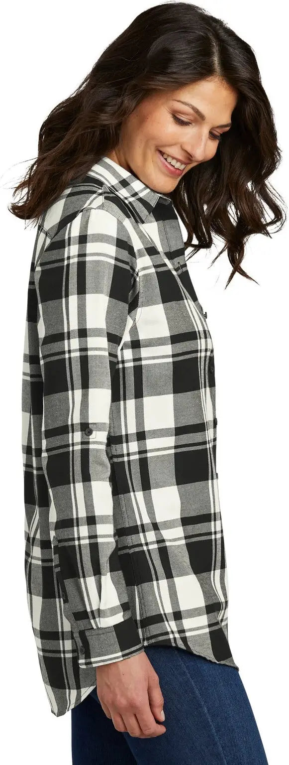 Port Authority Lw668 Women’s Plaid Flannel Tunic - Snow White Black