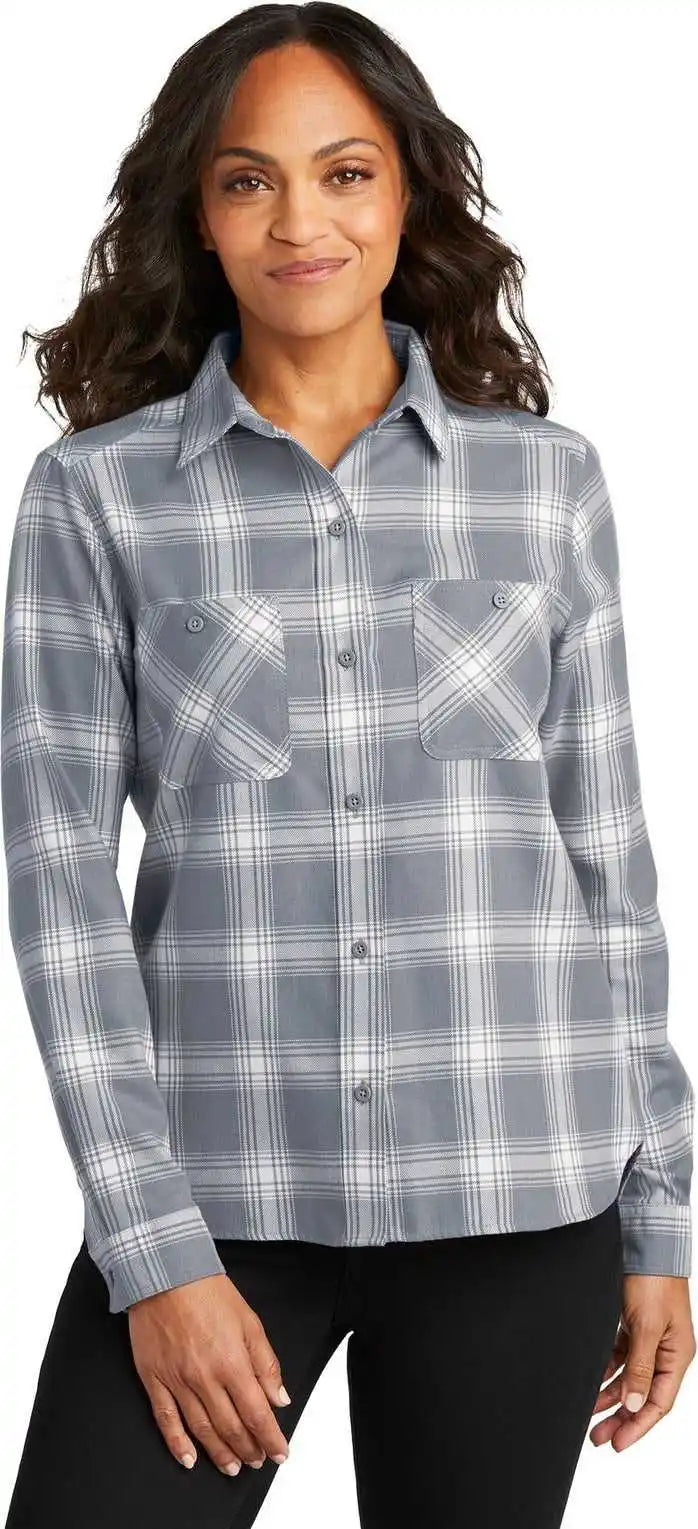 Port Authority Lw669 Women’s Plaid Flannel Shirt - G/cropnpld