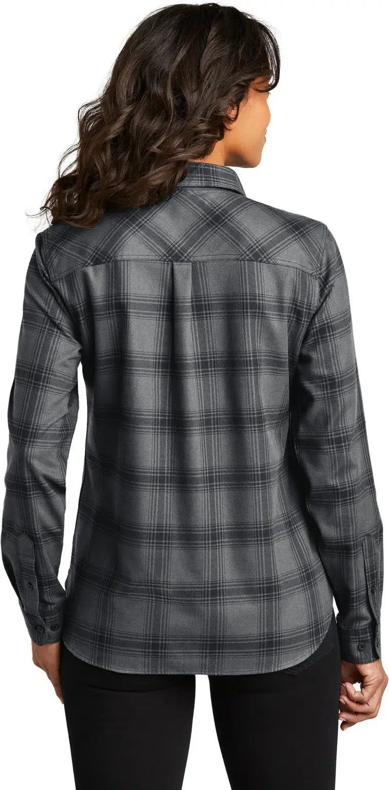 Port Authority Lw669 Women’s Plaid Flannel Shirt - Gray Black Open
