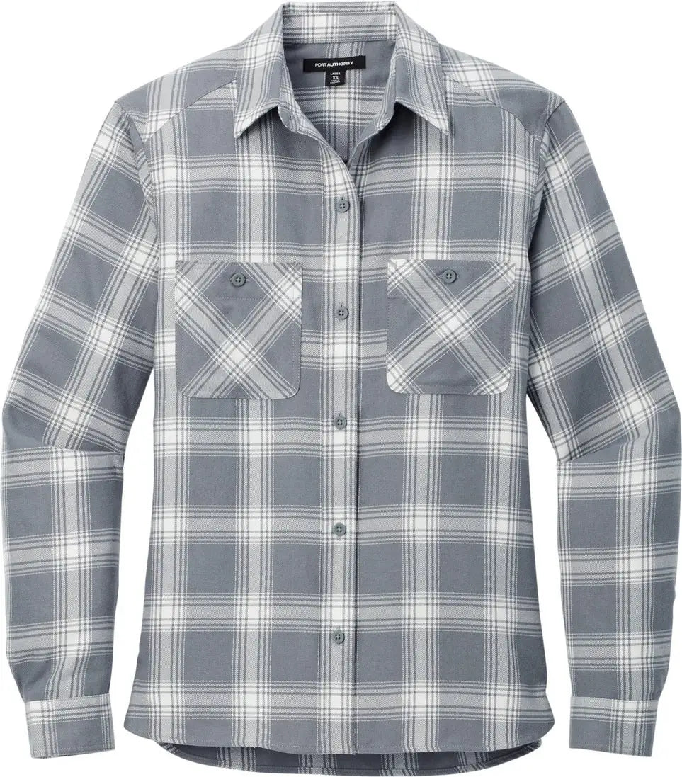 Port Authority Lw669 Women’s Plaid Flannel Shirt - Gray Cream Open