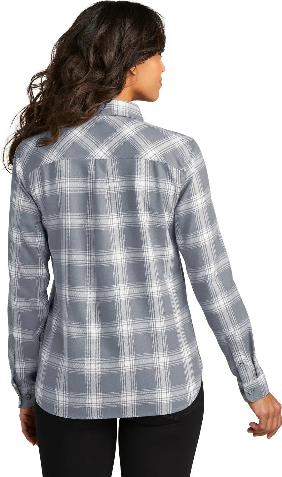 Port Authority Lw669 Women’s Plaid Flannel Shirt - Gray Cream Open