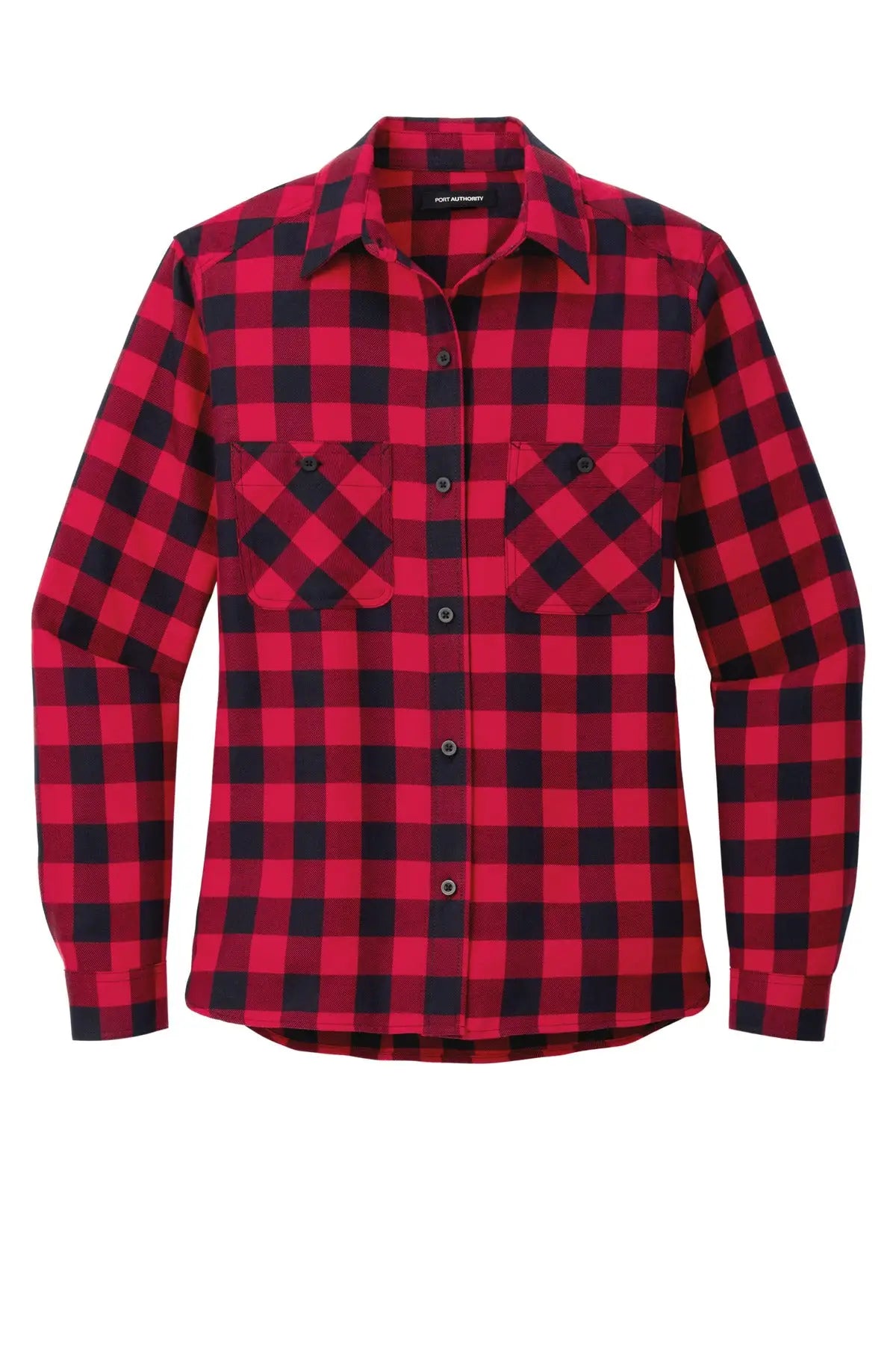 Port Authority Lw669 Women’s Plaid Flannel Shirt - Red Black Buffalo Check