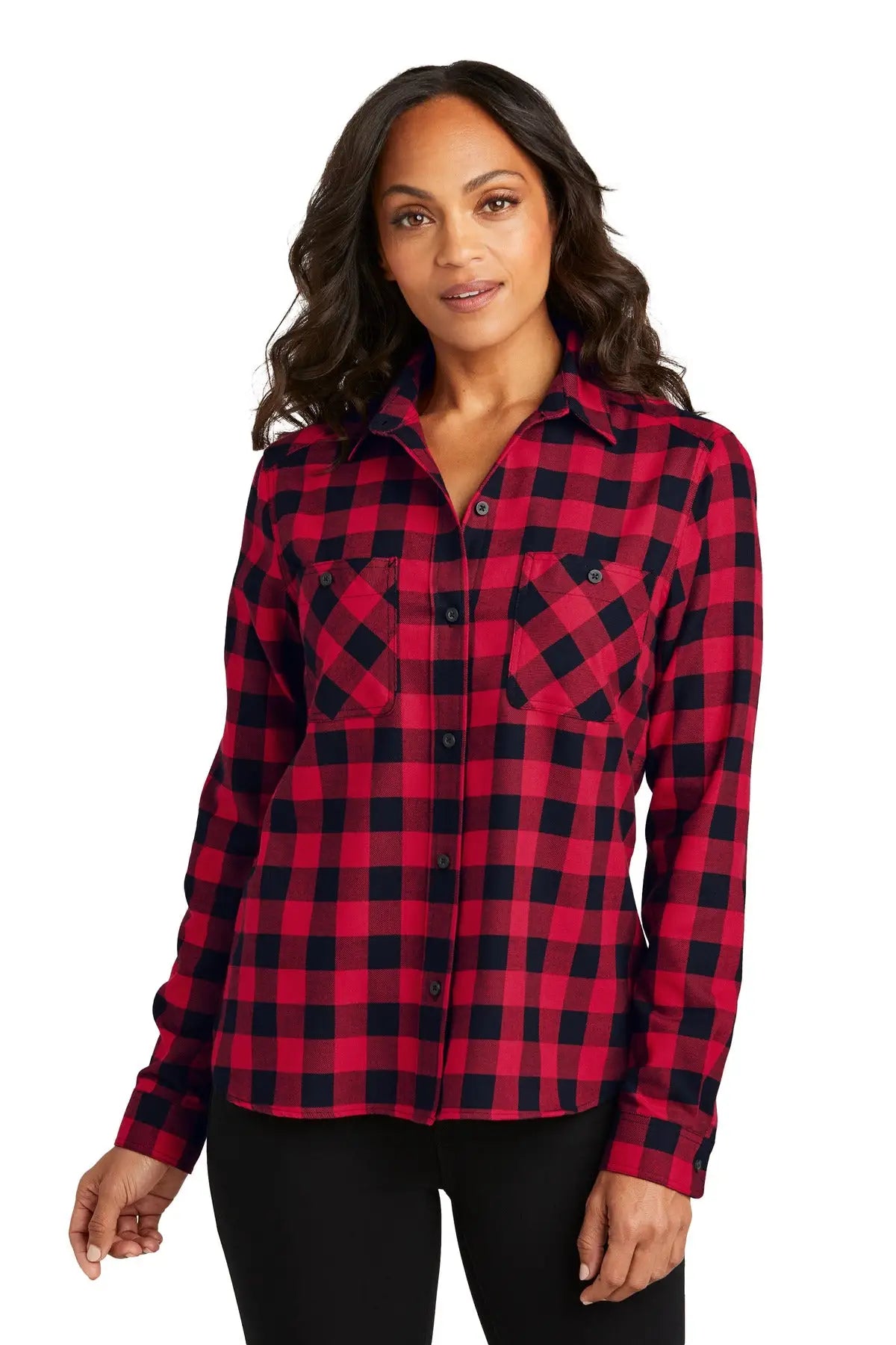 Port Authority Lw669 Women’s Plaid Flannel Shirt - Red Black Buffalo Check - Red/ / Ladies Xs