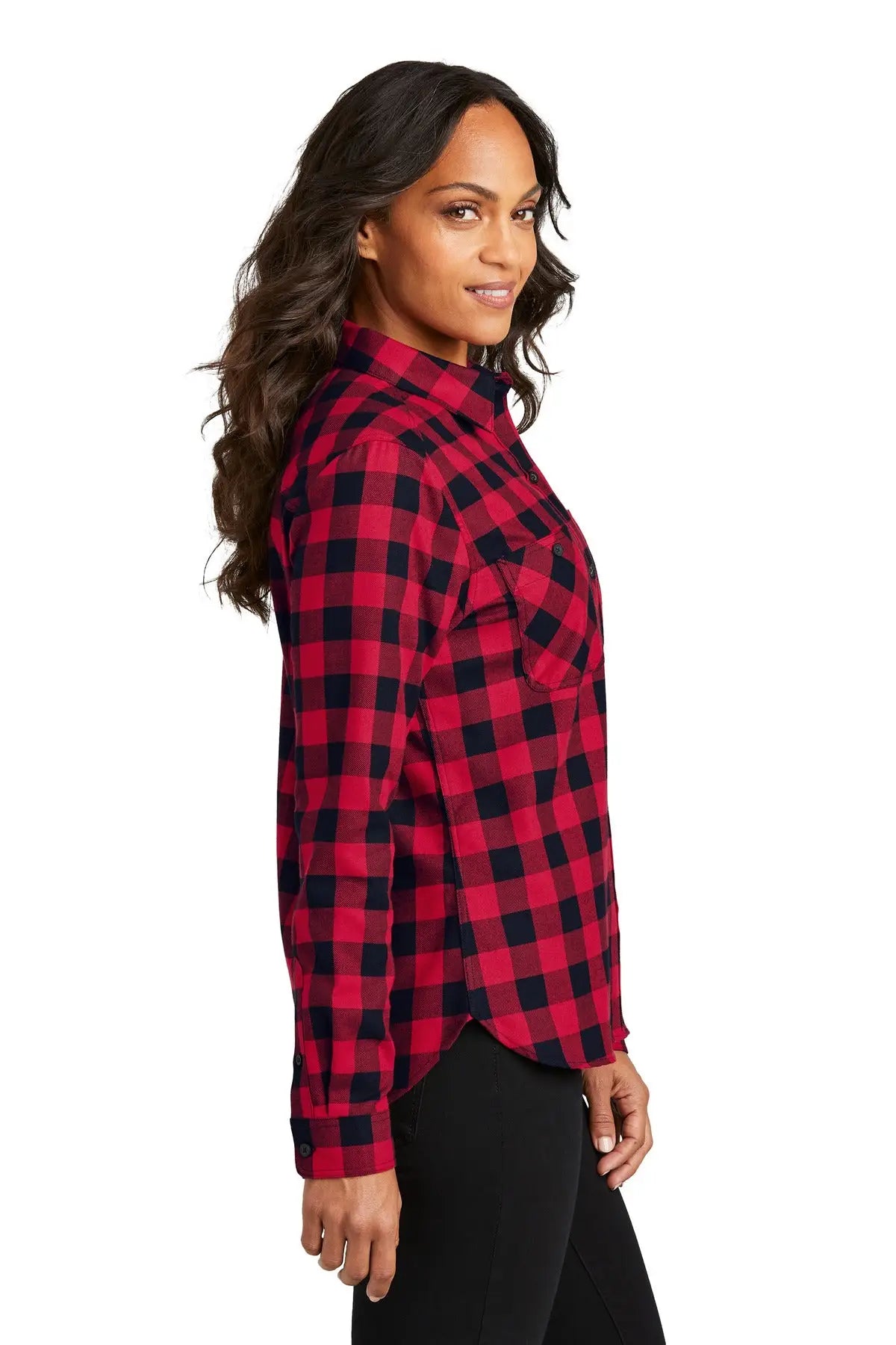 Port Authority Lw669 Women’s Plaid Flannel Shirt - Red Black Buffalo Check