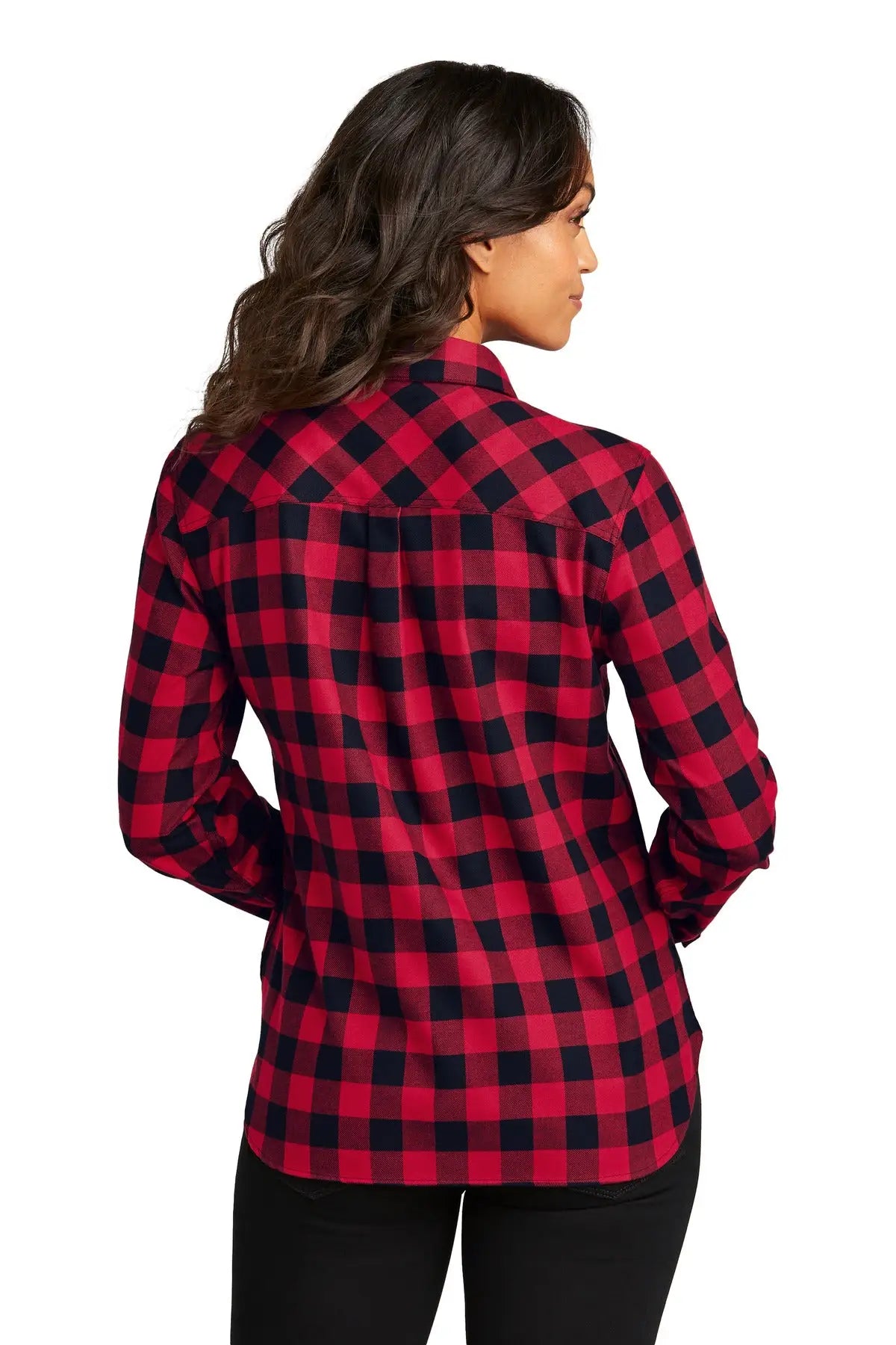 Port Authority Lw669 Women’s Plaid Flannel Shirt - Red Black Buffalo Check