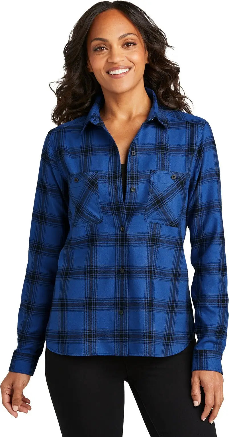 Port Authority Lw669 Women’s Plaid Flannel Shirt - Royal Black Open - Royal/ / Ladies Xs