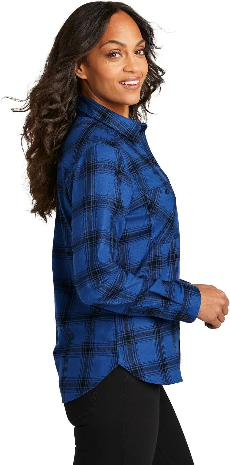 Port Authority Lw669 Women’s Plaid Flannel Shirt - Royal Black Open