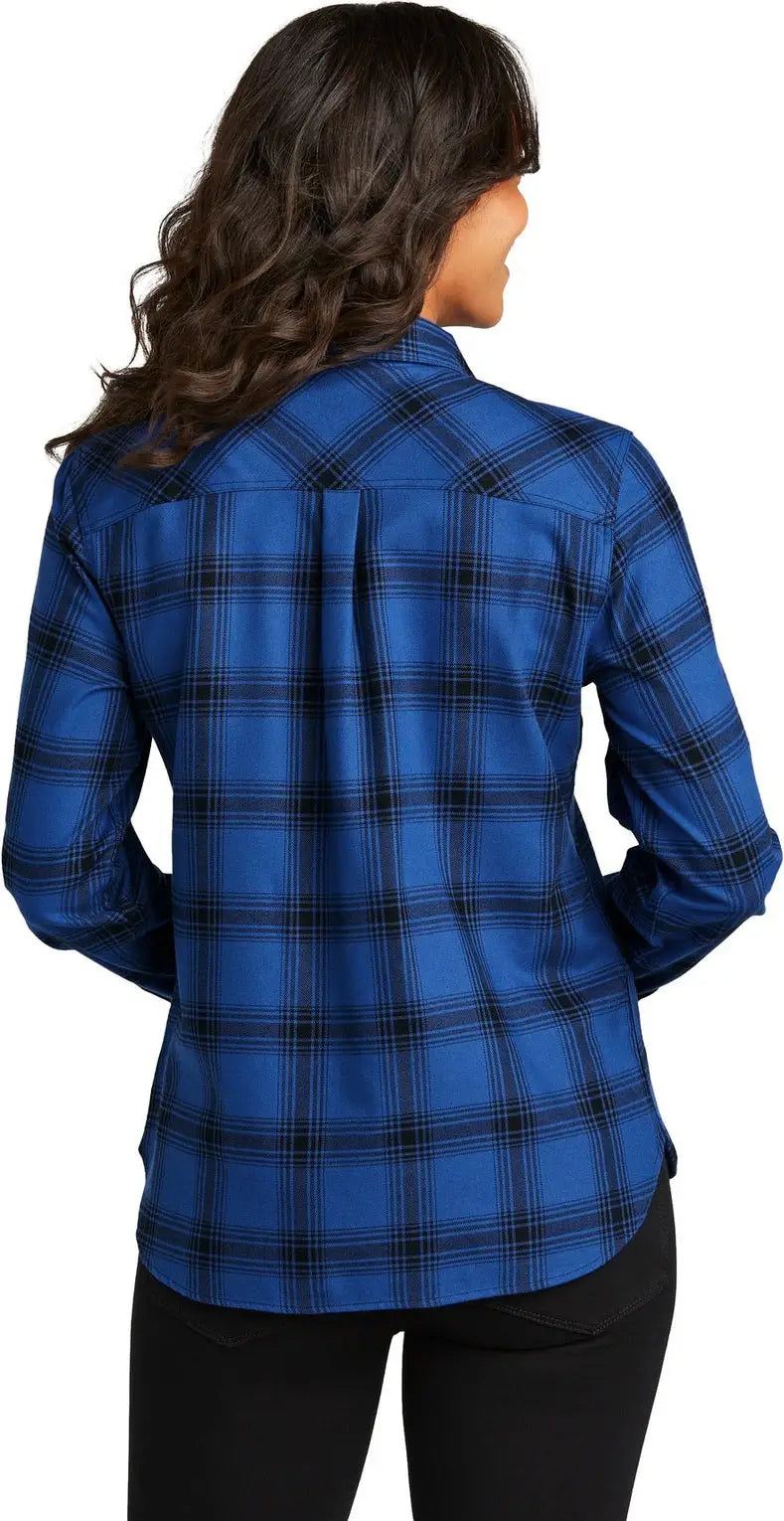 Port Authority Lw669 Women’s Plaid Flannel Shirt - Royal Black Open