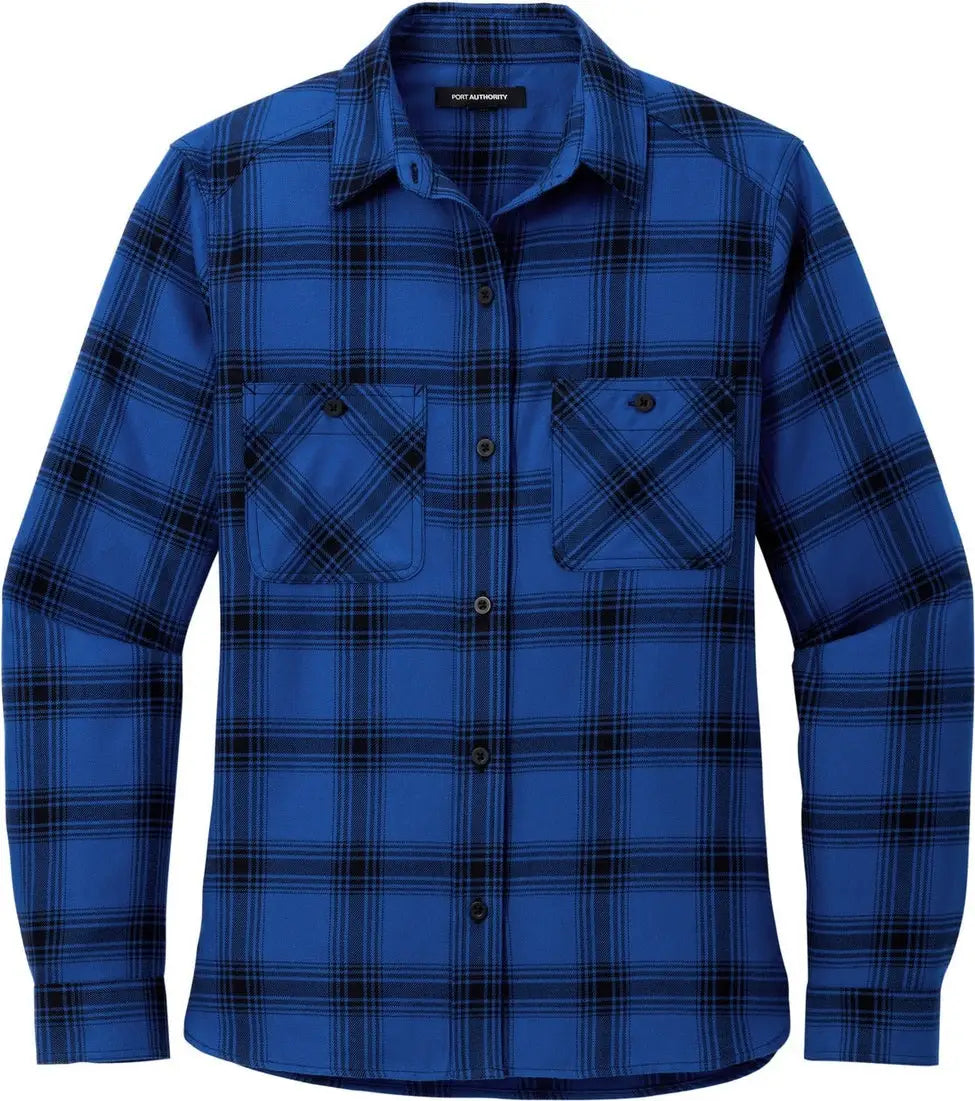 Port Authority Lw669 Women’s Plaid Flannel Shirt - Royal Black Open