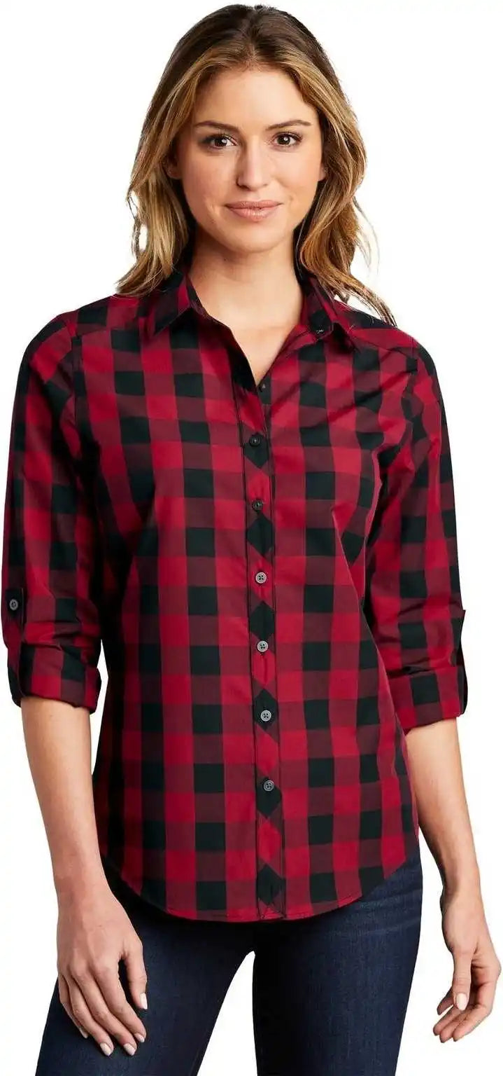 Port Authority Lw670 Ladies Everyday Plaid Shirt - Rich Red