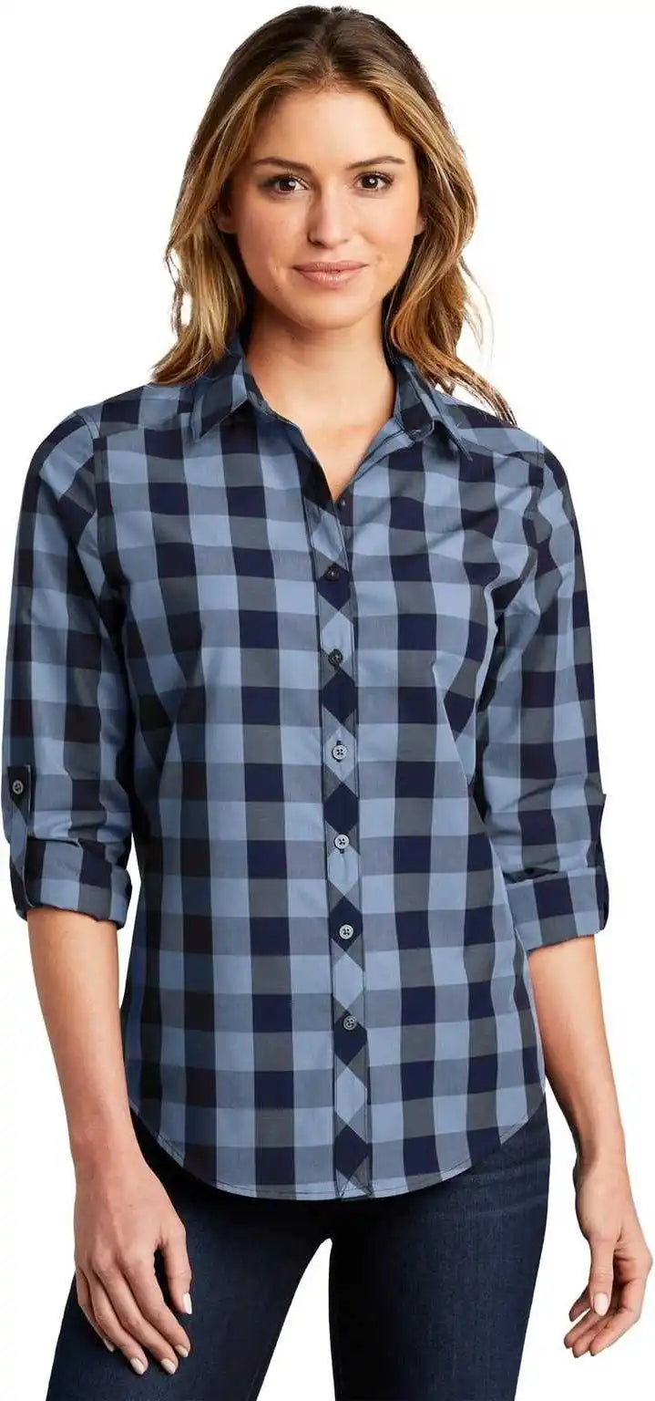 Port Authority Lw670 Ladies Everyday Plaid Shirt True Navy
