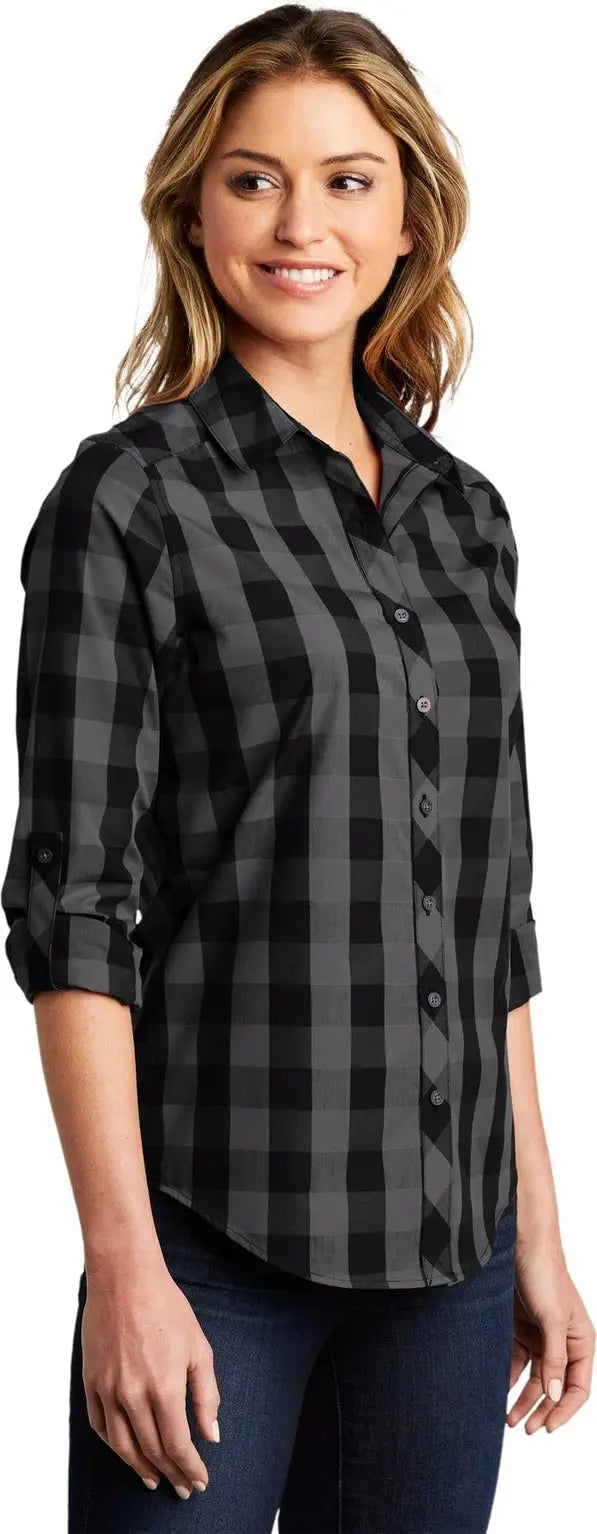Port Authority Lw670 Women’s Everyday Plaid Shirt - Black