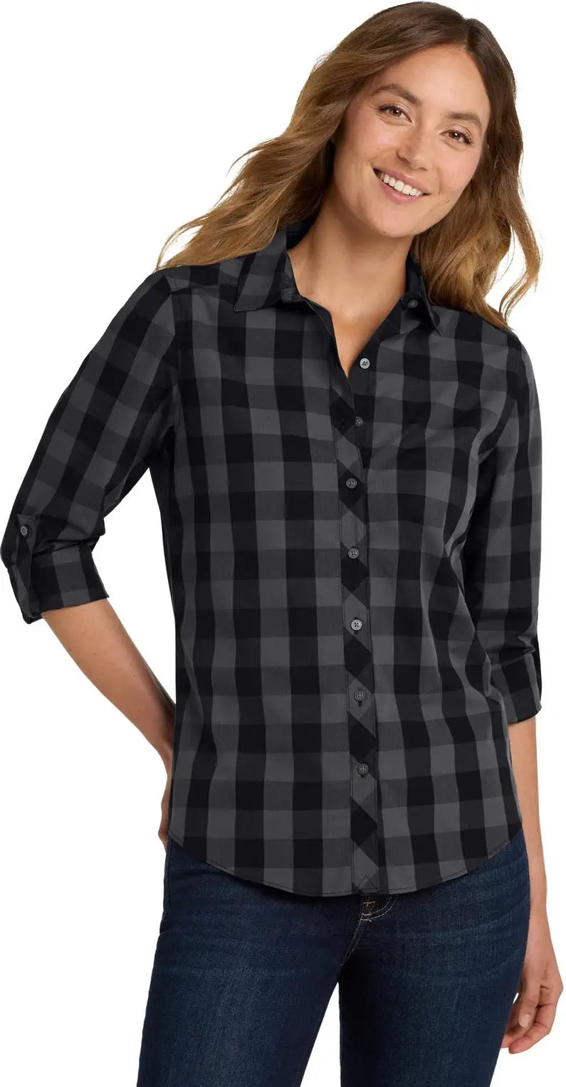 Port Authority Lw670 Women’s Everyday Plaid Shirt - Black - Ladies Xs