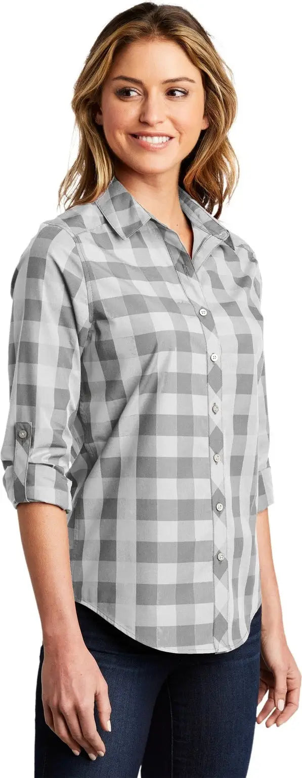 Port Authority Lw670 Women’s Everyday Plaid Shirt - Shadow Gray