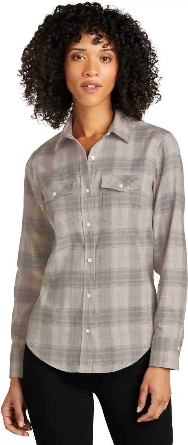 Port Authority Lw672 Ladies Long Sleeve Ombre Plaid Shirt Frost Grey