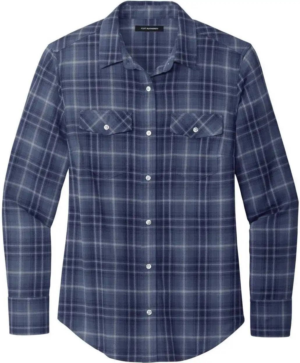 Port Authority Lw672 Ladies Long Sleeve Ombre Plaid Shirt True Navy
