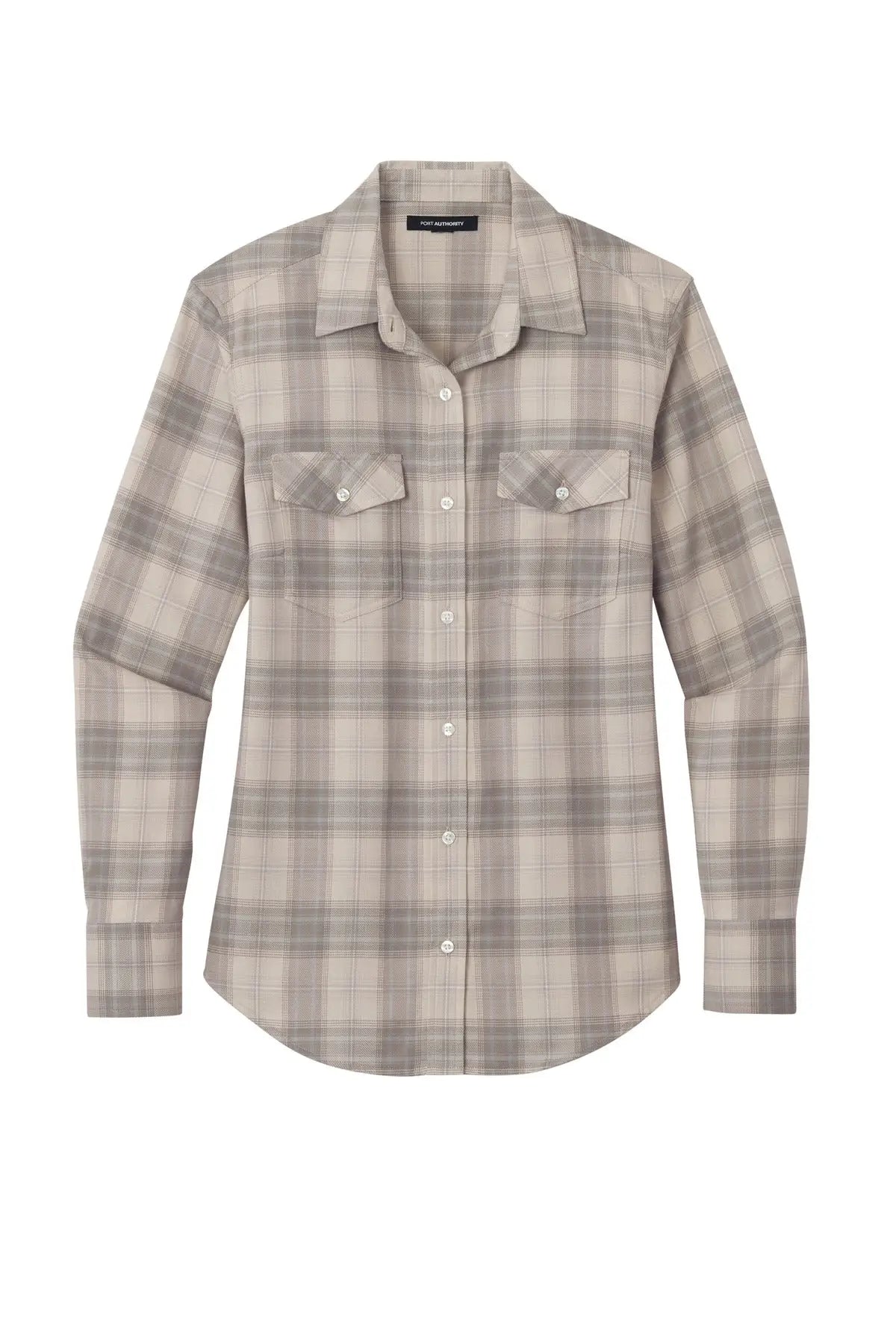 Port Authority Lw672 Women’s Long Sleeve Ombre Plaid Shirt - Frost Gray