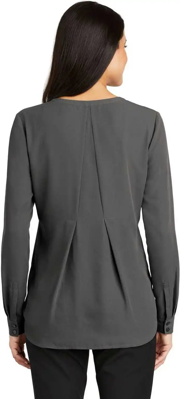 Port Authority Lw700 Ladies Long Sleeve Button-front Blouse - Sterling Gray