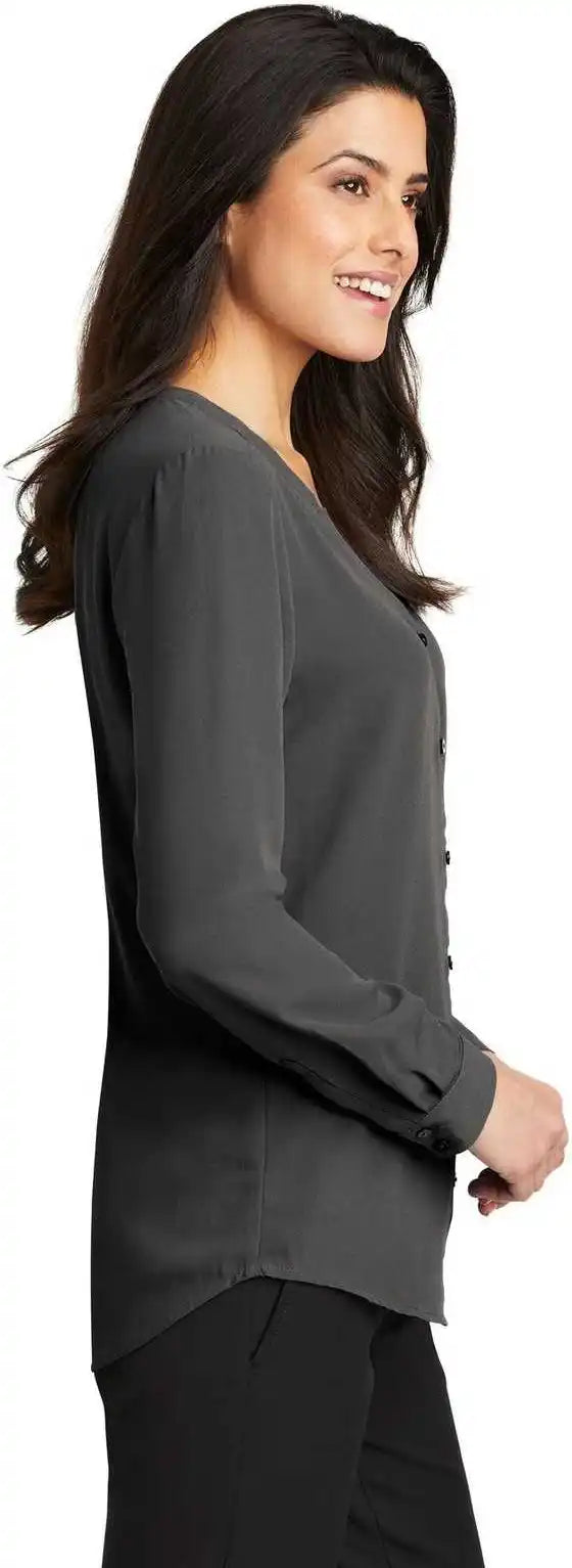 Port Authority Lw700 Ladies Long Sleeve Button-front Blouse - Sterling Gray