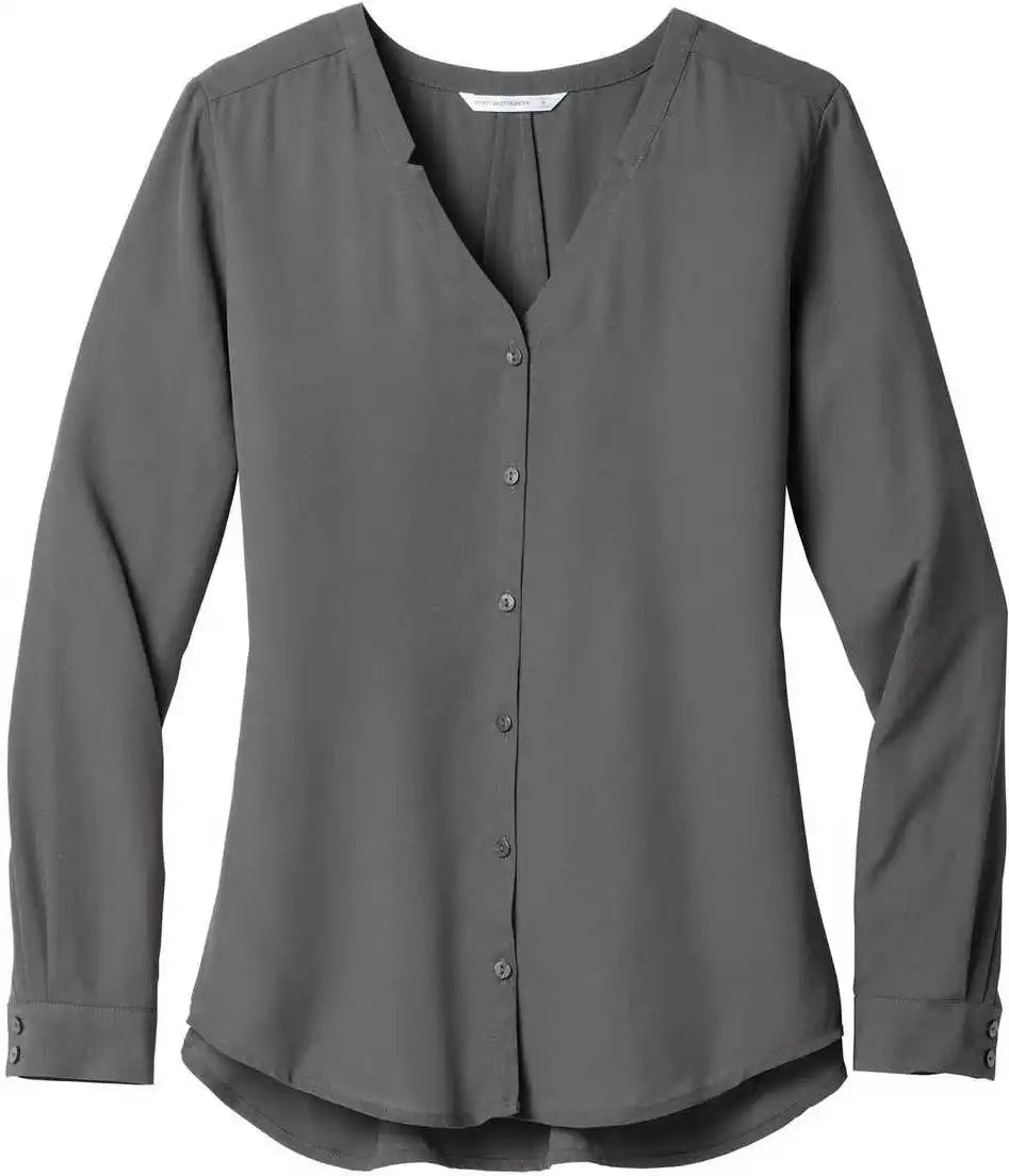 Port Authority Lw700 Ladies Long Sleeve Button-front Blouse - Sterling Gray