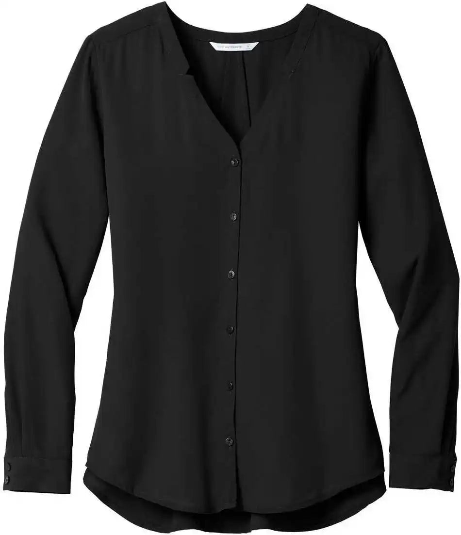 Port Authority Lw700 Ladies Long Sleeve Button-front Blouse - Black