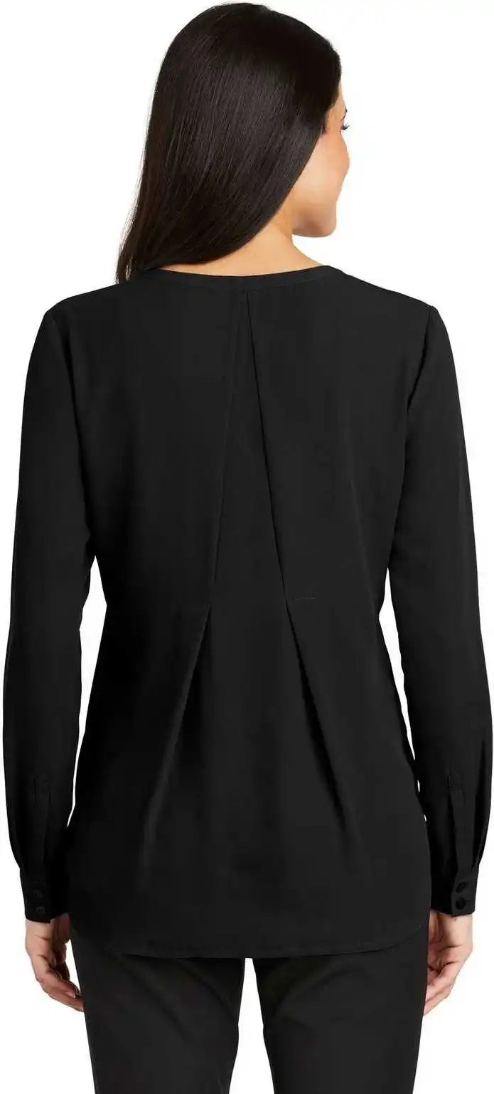 Port Authority Lw700 Ladies Long Sleeve Button-front Blouse - Black