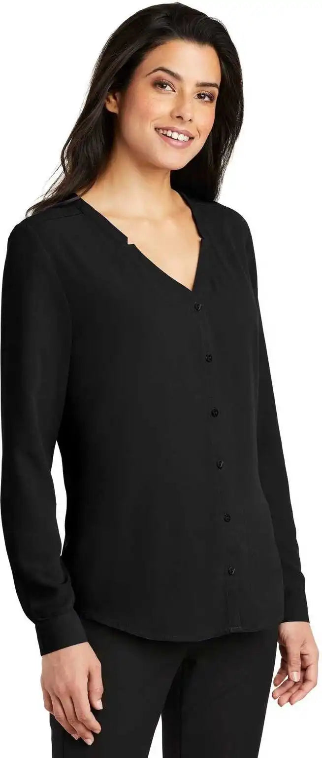 Port Authority Lw700 Ladies Long Sleeve Button-front Blouse - Black