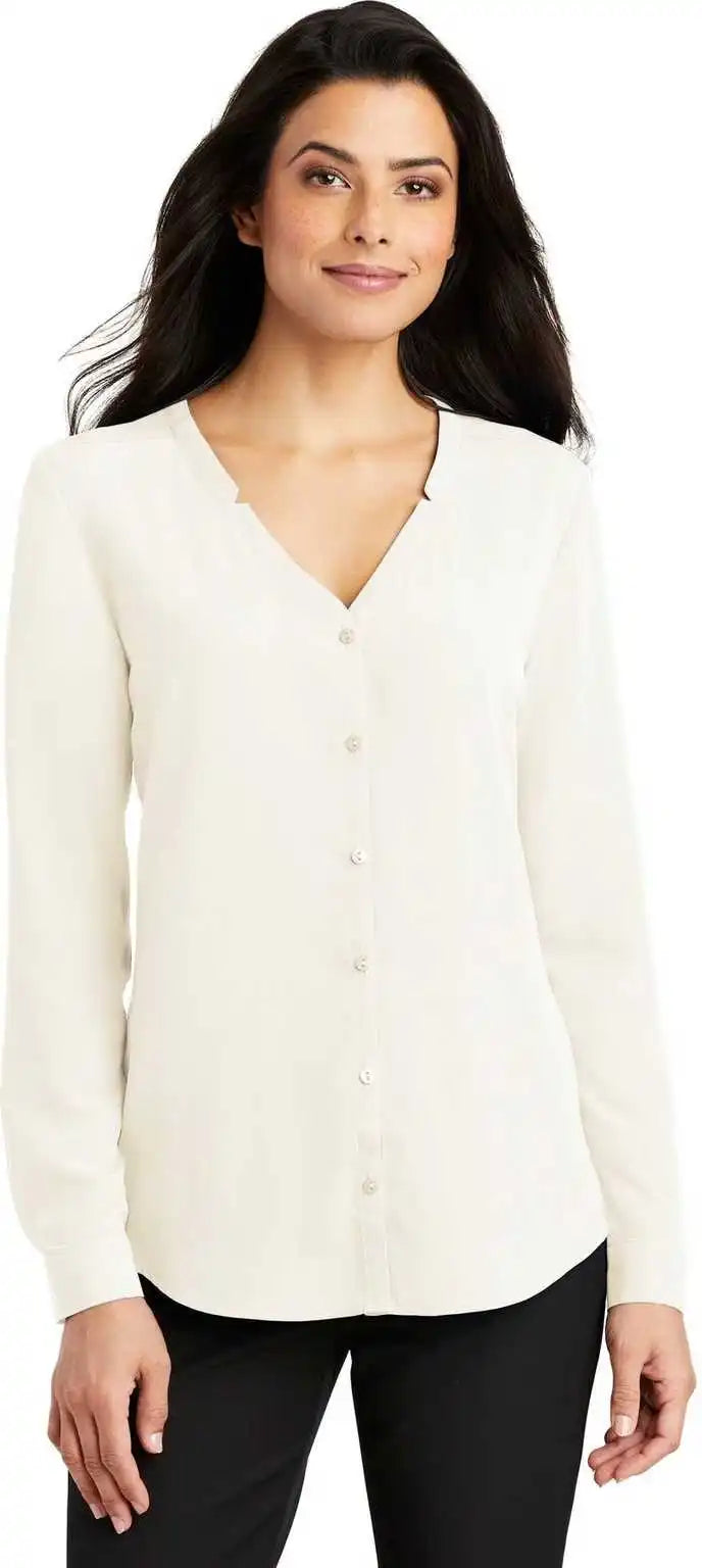 Port Authority Lw700 Ladies Long Sleeve Button-front Blouse - Ivory Chiffon