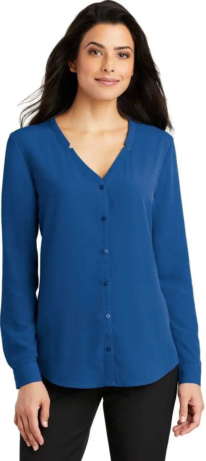 Port Authority Lw700 Ladies Long Sleeve Button-front Blouse - True Blue