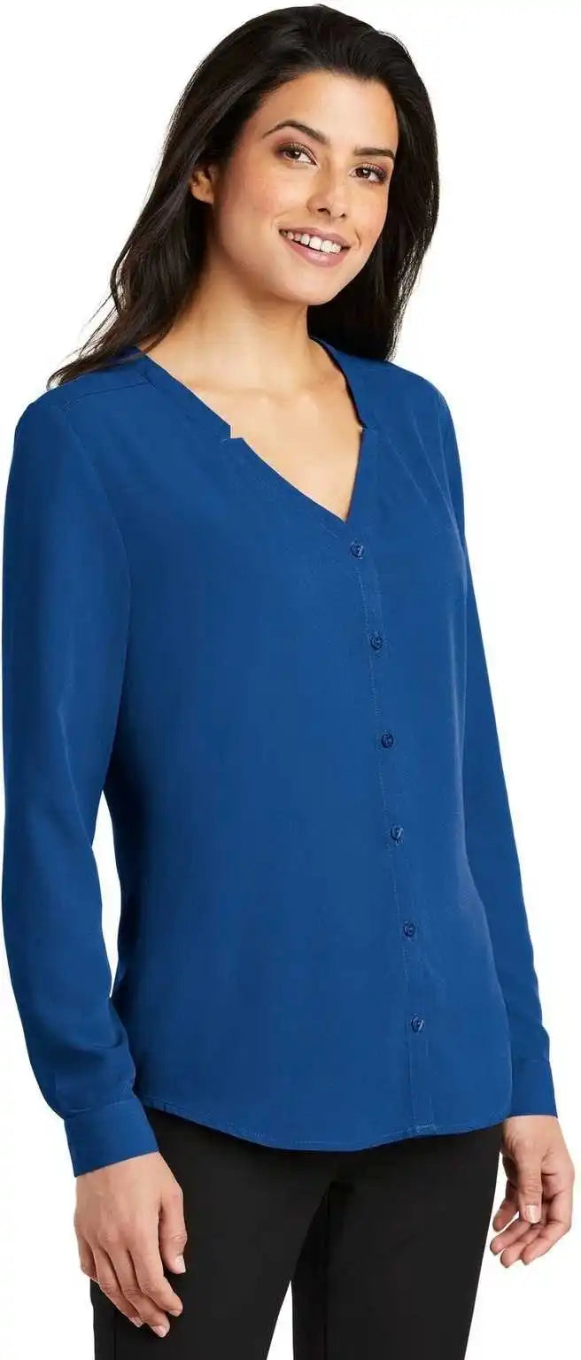 Port Authority Lw700 Ladies Long Sleeve Button-front Blouse - True Blue