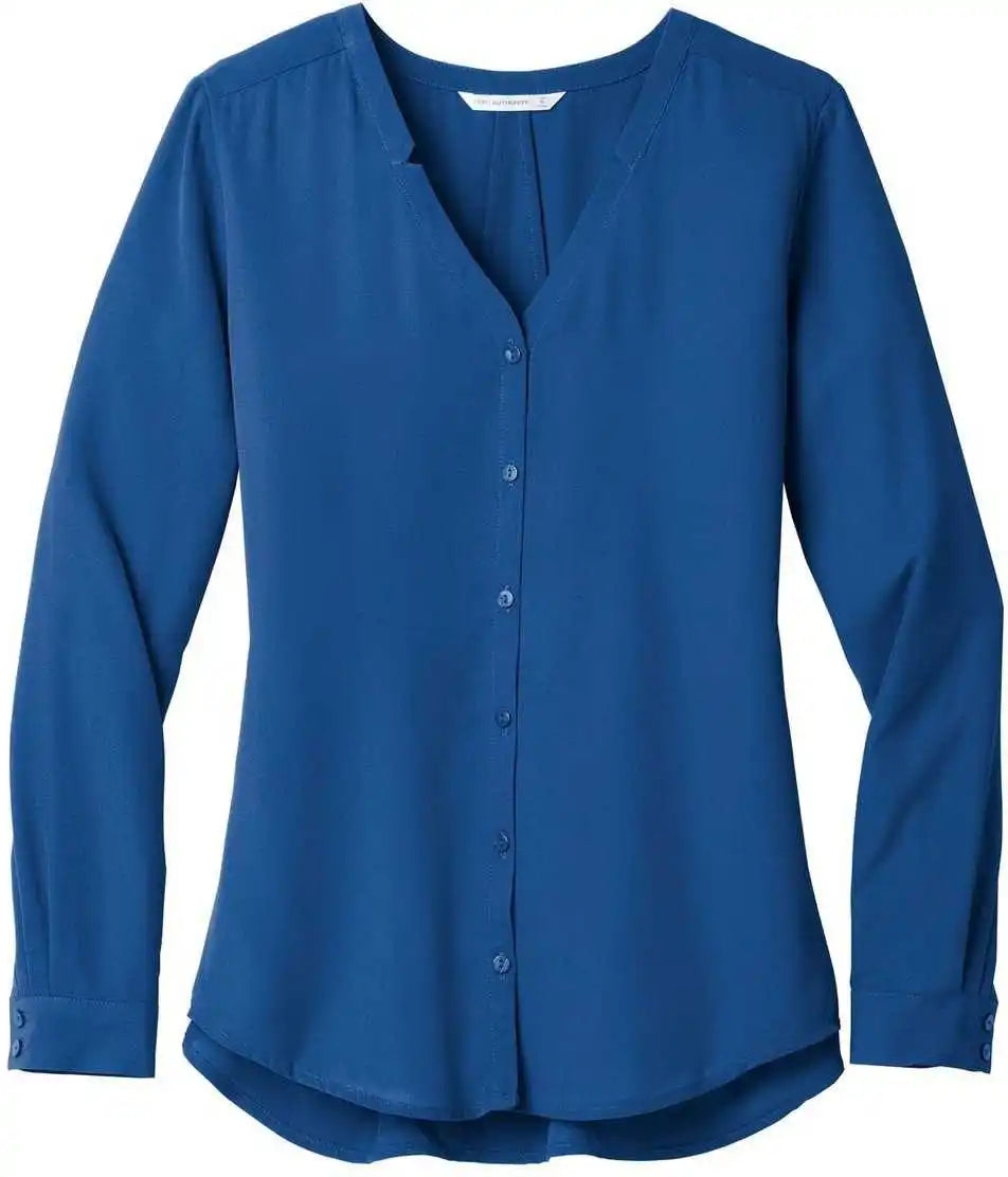 Port Authority Lw700 Ladies Long Sleeve Button-front Blouse - True Blue