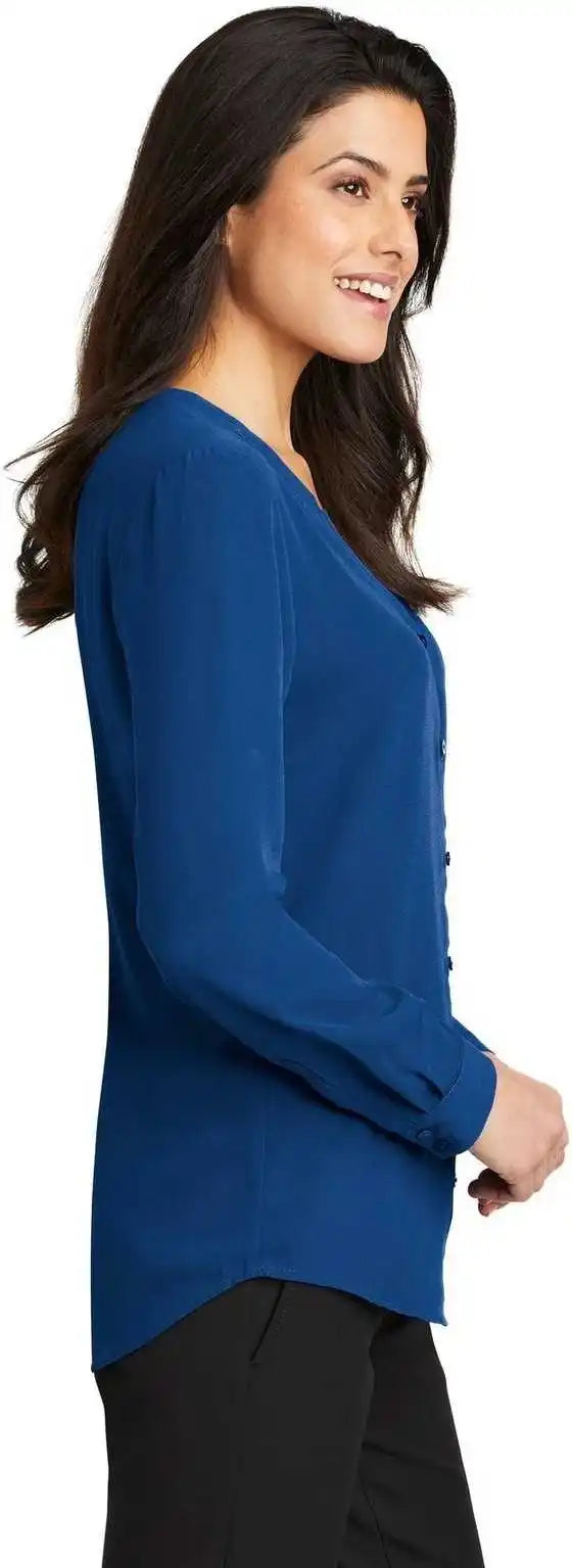 Port Authority Lw700 Ladies Long Sleeve Button-front Blouse - True Blue