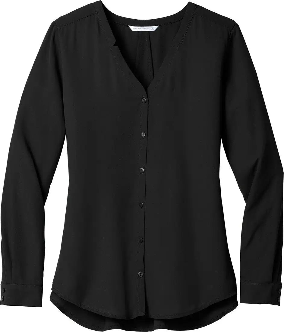 Port Authority Lw700 Women’s Long Sleeve Button-front Blouse - Black