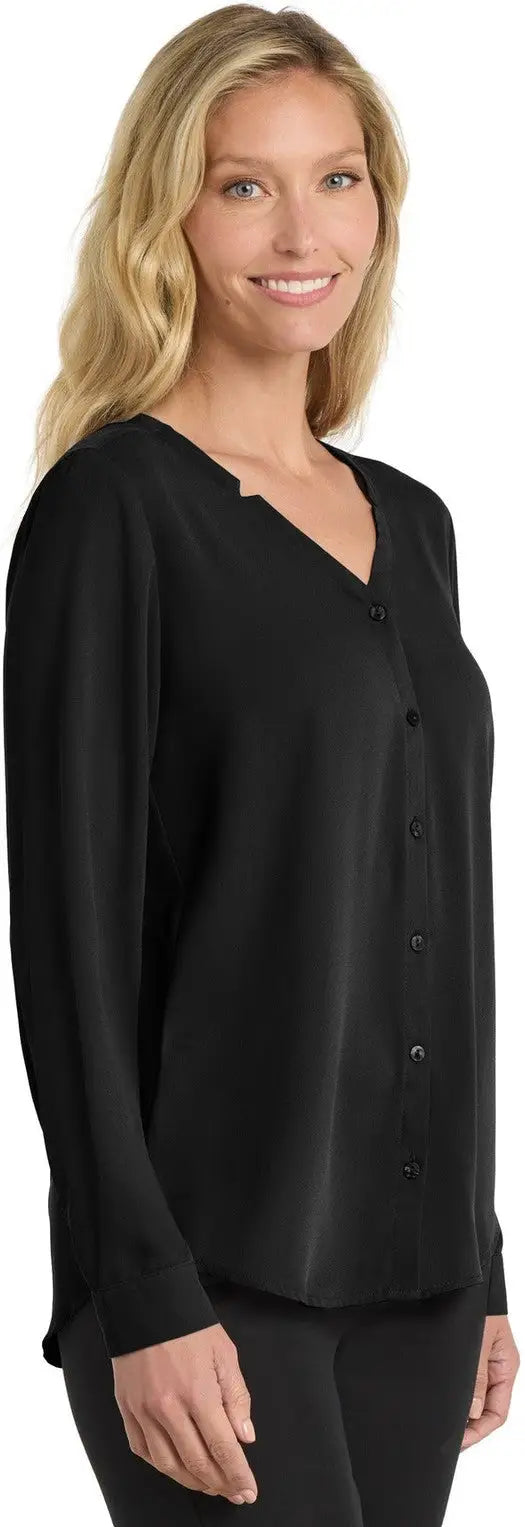 Port Authority Lw700 Women’s Long Sleeve Button-front Blouse - Black