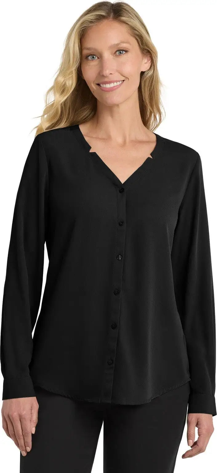 Port Authority Lw700 Women’s Long Sleeve Button-front Blouse - Black