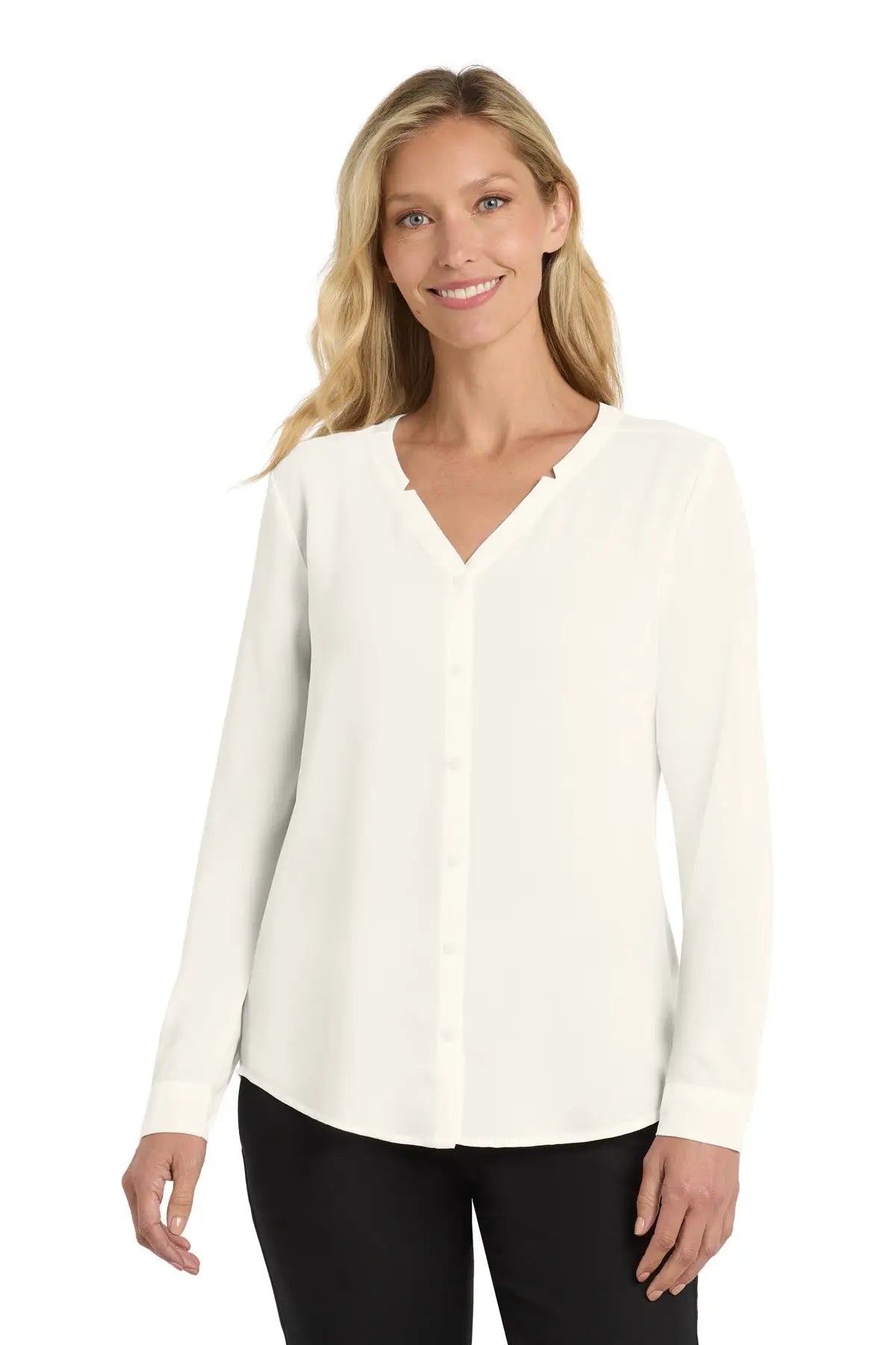 Port Authority Lw700 Women’s Long Sleeve Button-front Blouse - Ivory Chiffon